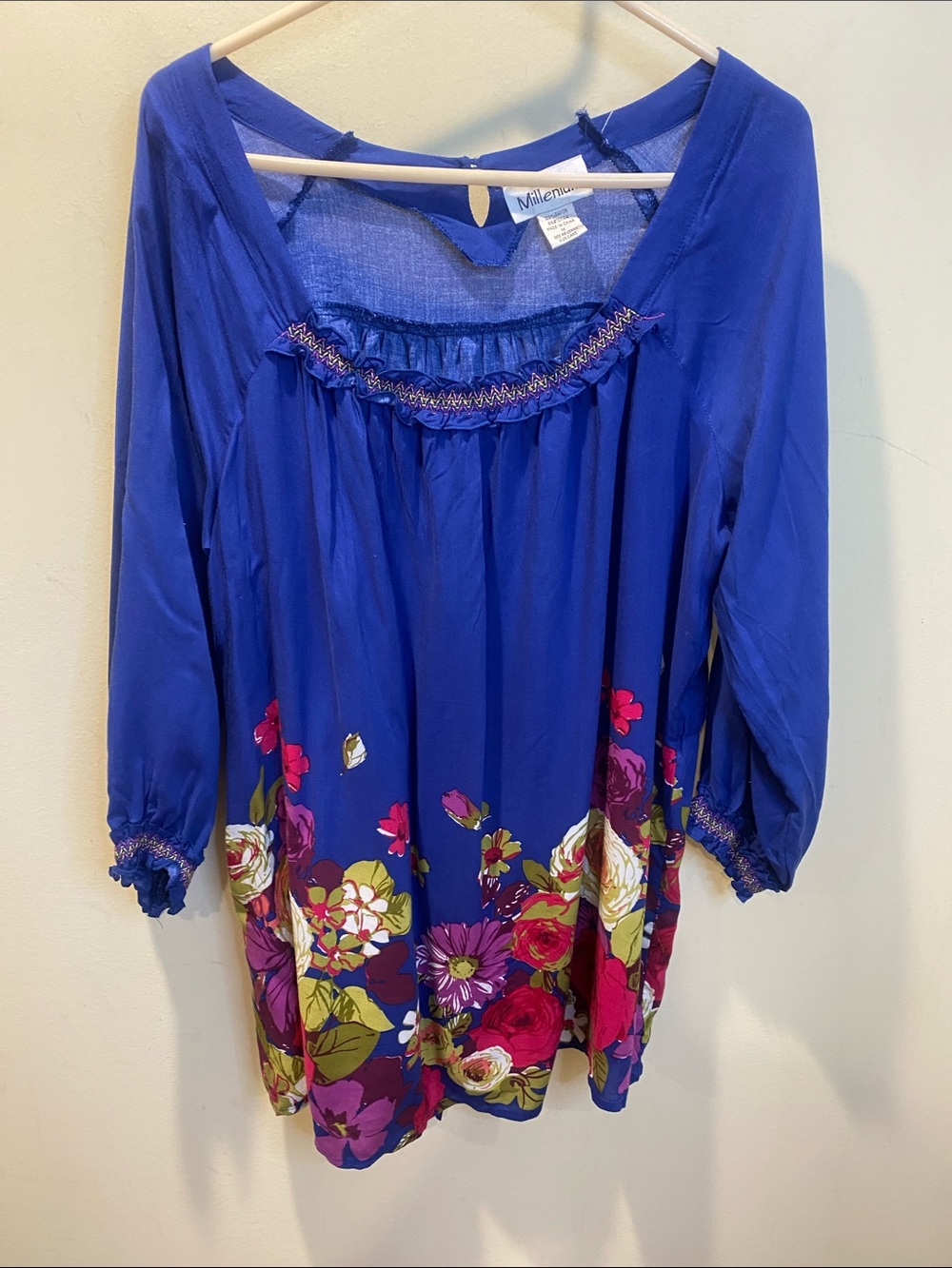 Millennium Royal Blue Floral Plus Size Blouse 1X